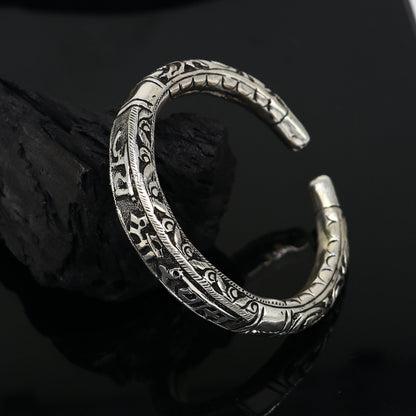 925 Sterling silver handmade Divine "jai Shree Shyam" Lord Krishna mantra bracelet kada best divine unisex tribal ethnic jewelry nsk709 - TRIBAL ORNAMENTS