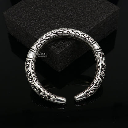 Divine lord krishna "jai shri shyam" matra handmade 925 sterling silver kada, best unisex bangle bracelet kada jewelry from india nsk710 - TRIBAL ORNAMENTS