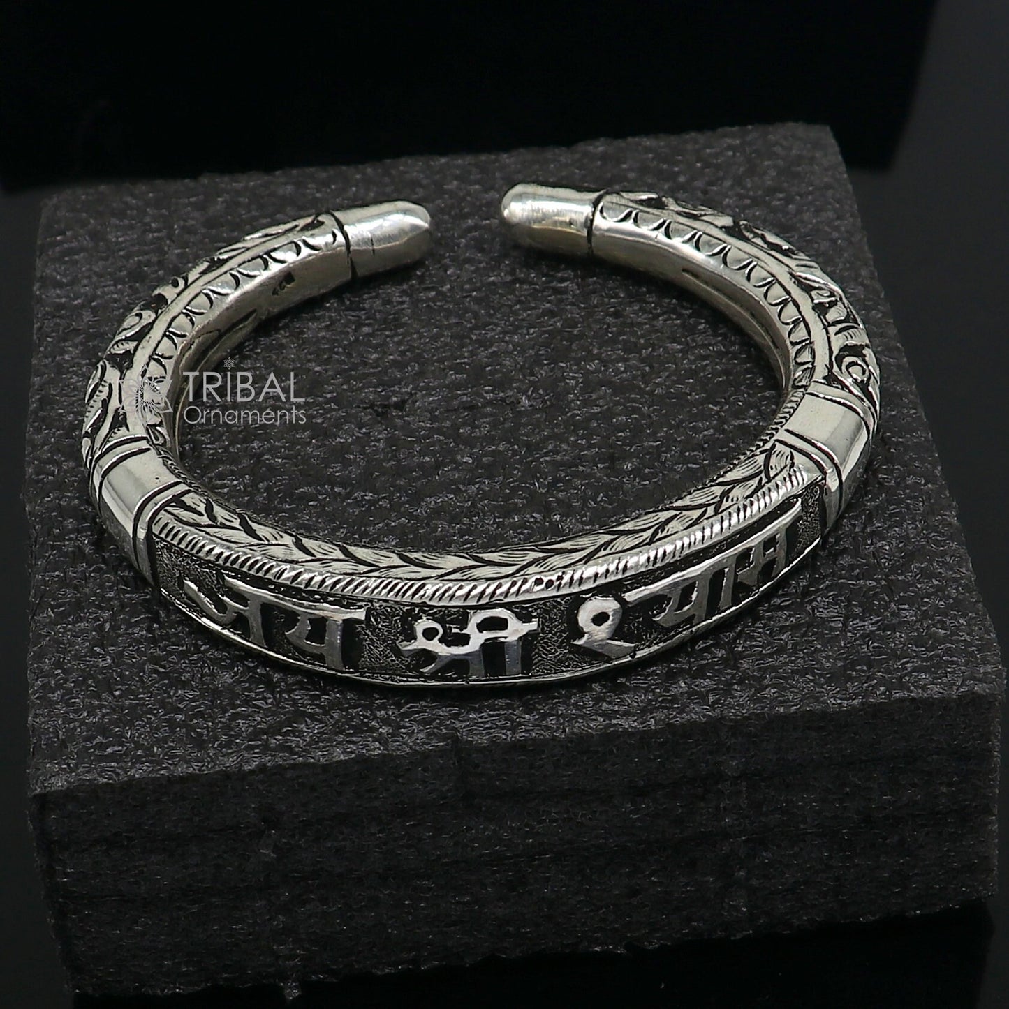 Divine lord krishna "jai shri shyam" matra handmade 925 sterling silver kada, best unisex bangle bracelet kada jewelry from india nsk710 - TRIBAL ORNAMENTS