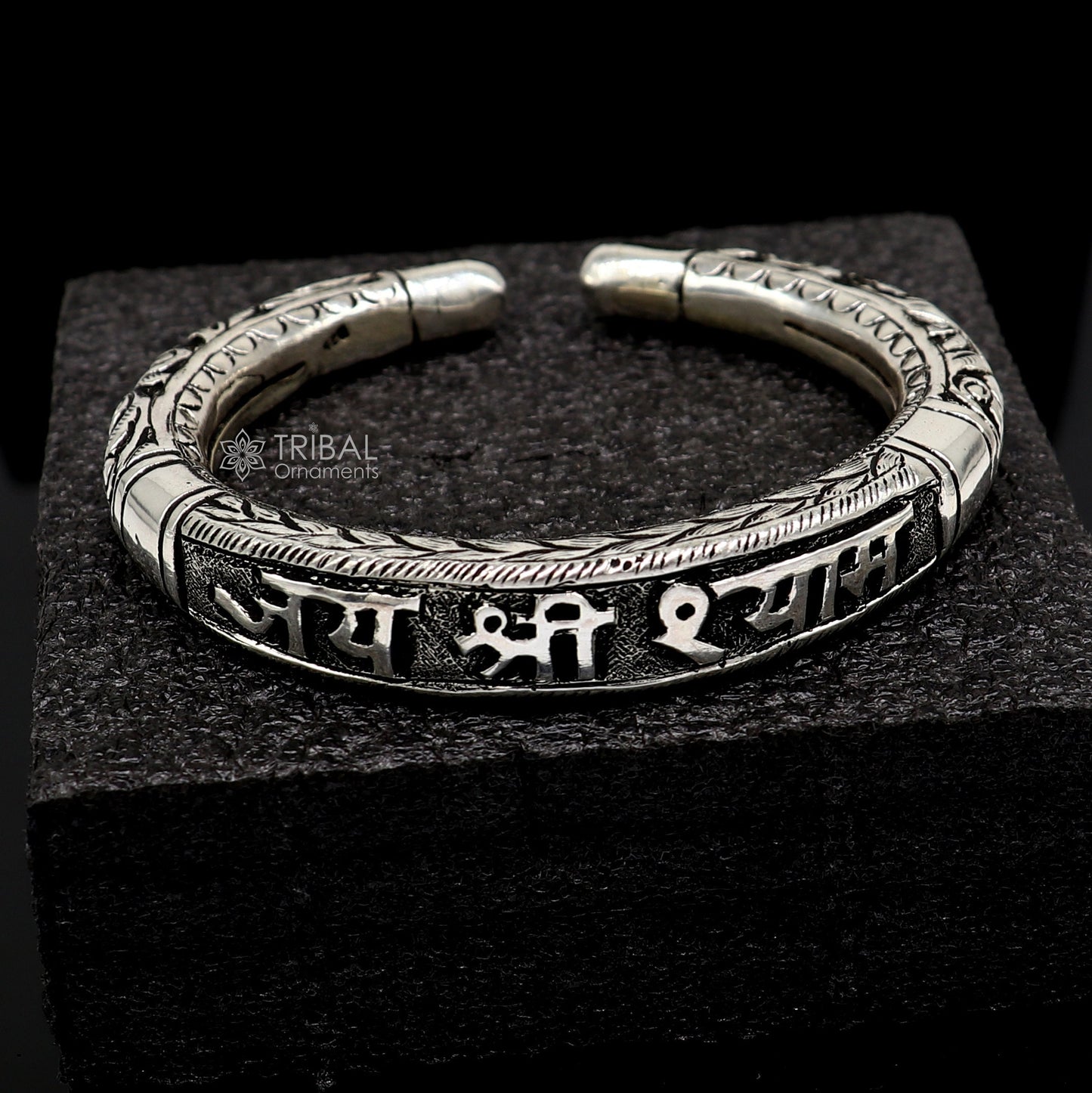 Divine lord krishna "jai shri shyam" matra handmade 925 sterling silver kada, best unisex bangle bracelet kada jewelry from india nsk710 - TRIBAL ORNAMENTS