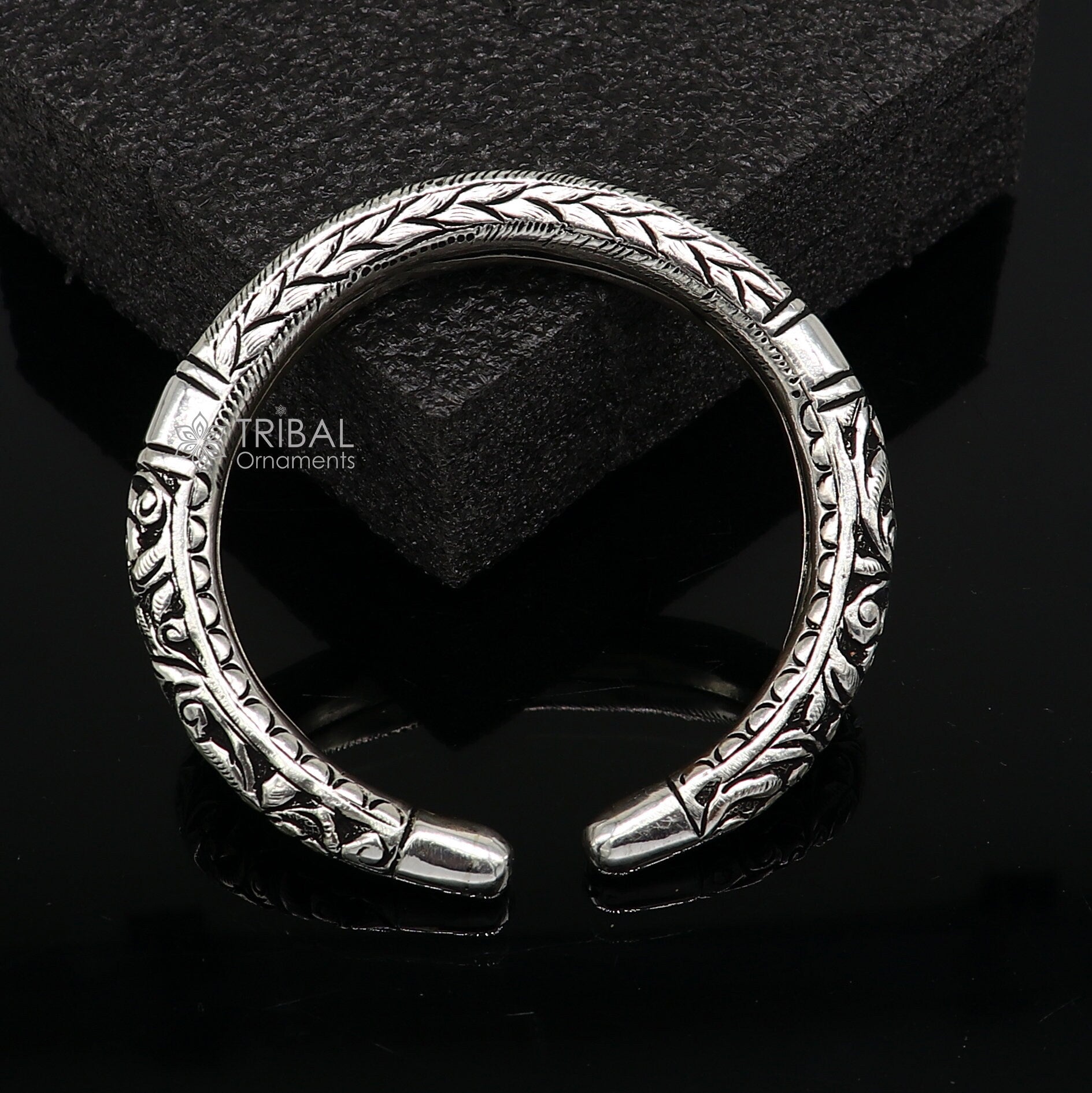 Divine lord krishna "jai shri shyam" matra handmade 925 sterling silver kada, best unisex bangle bracelet kada jewelry from india nsk710 - TRIBAL ORNAMENTS