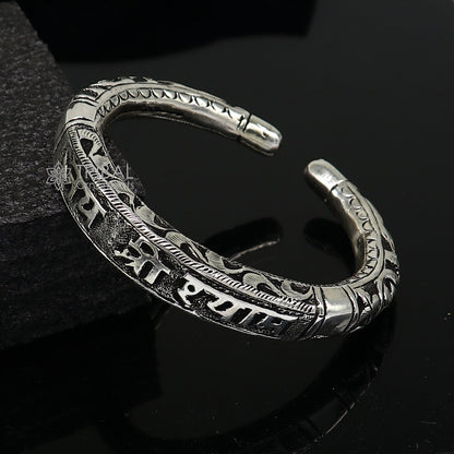 Divine lord krishna "jai shri shyam" matra handmade 925 sterling silver kada, best unisex bangle bracelet kada jewelry from india nsk711 - TRIBAL ORNAMENTS