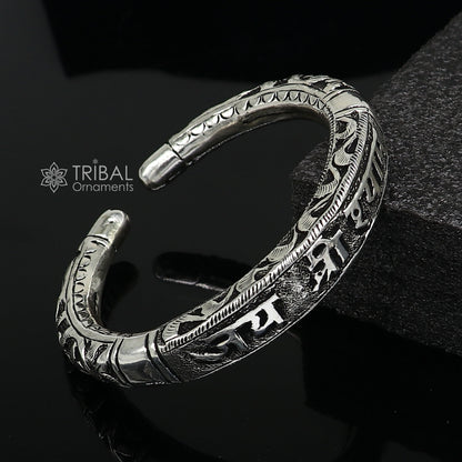 Divine lord krishna "jai shri shyam" matra handmade 925 sterling silver kada, best unisex bangle bracelet kada jewelry from india nsk711 - TRIBAL ORNAMENTS