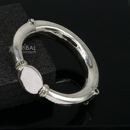 Vintage silver bangle bracelet by TRIBAL ORNAMENTS, handmade 925 sterling silver ethnic Banjara jewelry with plain design and cuff style.