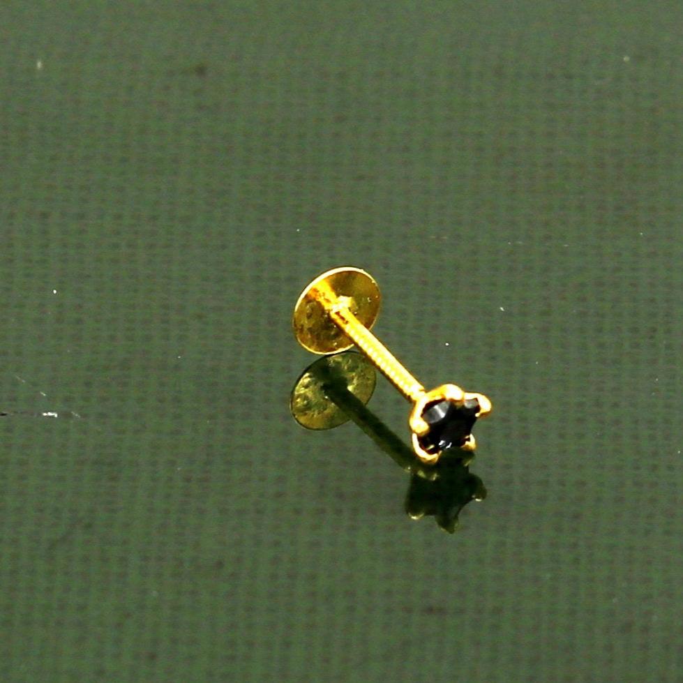 3mm or 3.5mm single black stone 18kt yellow gold handmade star shape fabulous screw back stud earring use as nose pin unisex jewelry er119 - TRIBAL ORNAMENTS