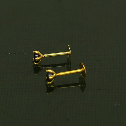 3mm or 3.5mm single black stone 18kt yellow gold handmade star shape fabulous screw back stud earring use as nose pin unisex jewelry er119 - TRIBAL ORNAMENTS