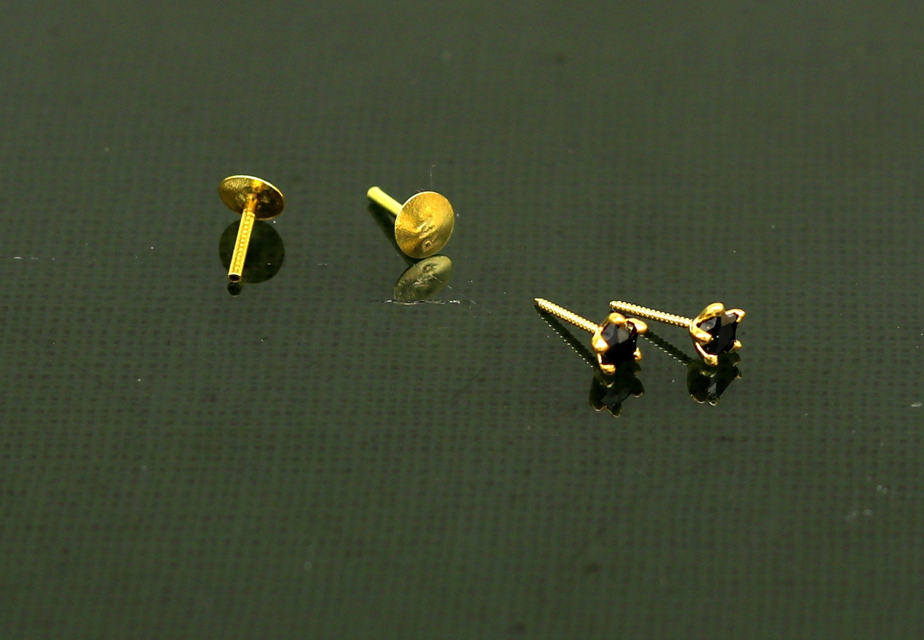3mm or 3.5mm single black stone 18kt yellow gold handmade star shape fabulous screw back stud earring use as nose pin unisex jewelry er119 - TRIBAL ORNAMENTS