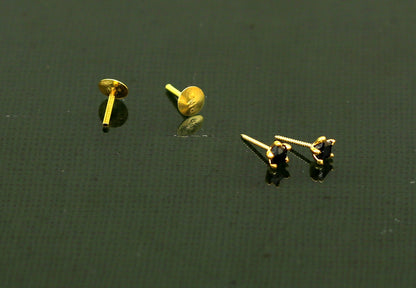 3mm or 3.5mm single black stone 18kt yellow gold handmade star shape fabulous screw back stud earring use as nose pin unisex jewelry er119 - TRIBAL ORNAMENTS