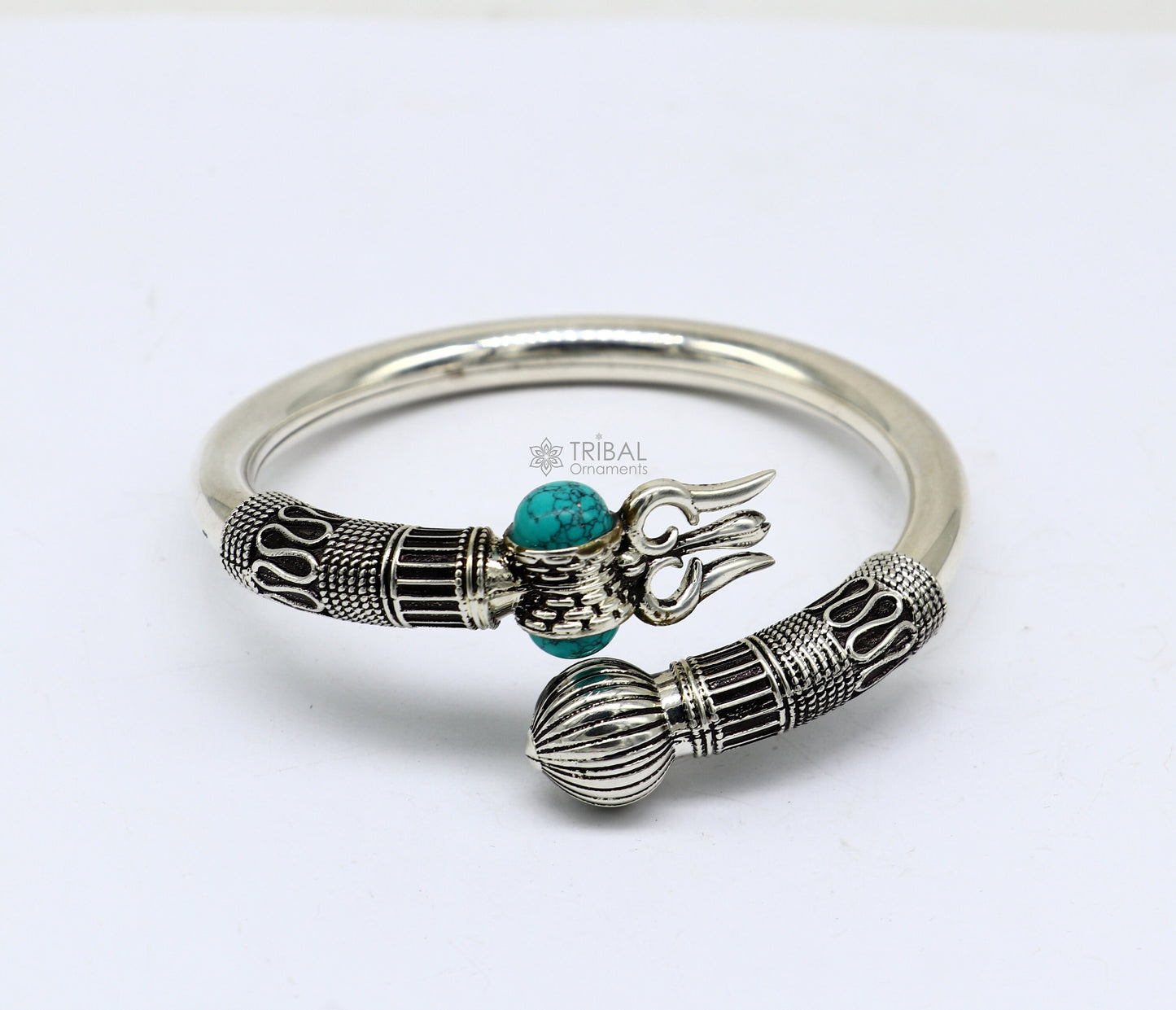 925 sterling silver Vintage design handmade lord Shiva trident kada, bahubali kada bangle Trishul bracelet jewelry turquoise kada nsk616 - TRIBAL ORNAMENTS