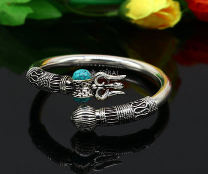 925 sterling silver Vintage design handmade lord Shiva trident kada, bahubali kada bangle Trishul bracelet jewelry turquoise kada nsk616 - TRIBAL ORNAMENTS