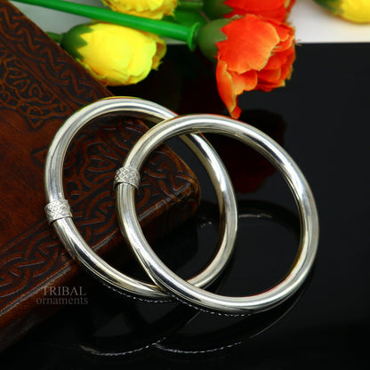 Elegant 925 sterling silver shiny bangle bracelet for women, stylish and personalized jewelry by TRIBAL ORNAMENTS.