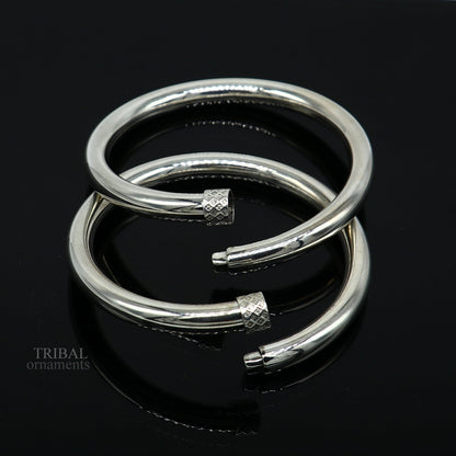 Sterling silver bangle bracelet by TRIBAL ORNAMENTS, shiny and bright, stylish kada perfect for personalized gifting for girls.