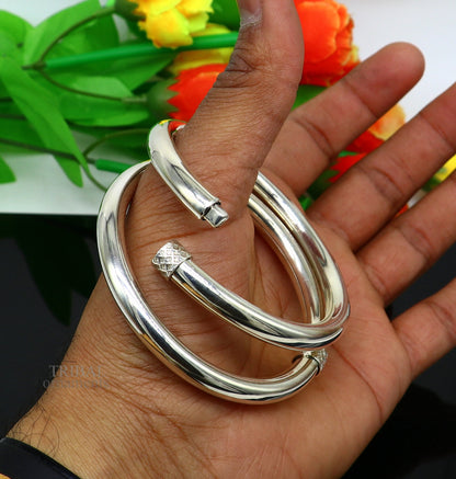 Sterling silver bangle bracelet from TRIBAL ORNAMENTS, shiny and bright, stylish kada perfect for personalized gift for girls.