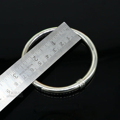 Sterling silver bangle bracelet by TRIBAL ORNAMENTS, shiny and bright plain kada stylish for girls, ideal personalized gift.