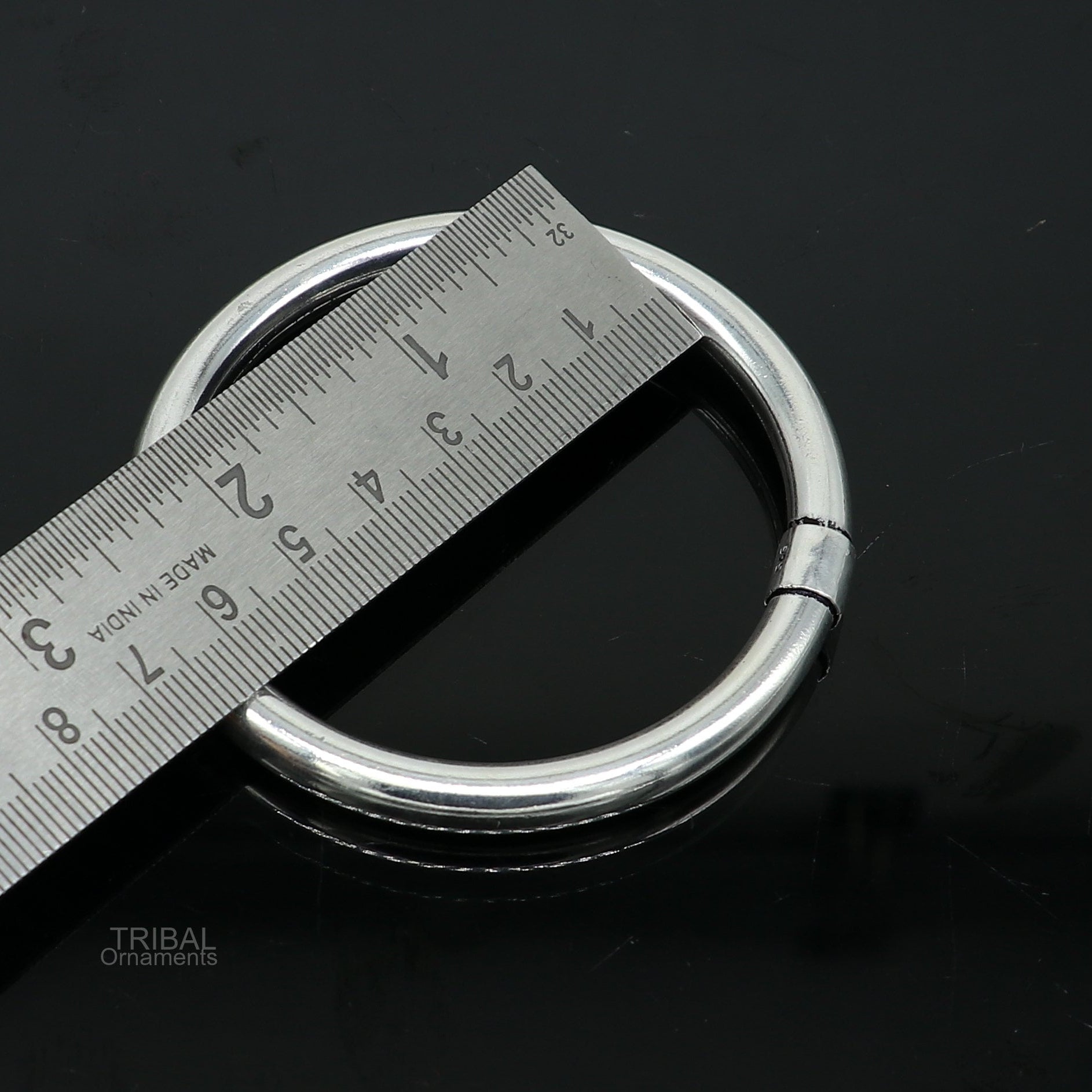 Shiny 925 sterling silver bangle bracelet by TRIBAL ORNAMENTS, stylish plain design suitable for men or women, personalized gift jewelry