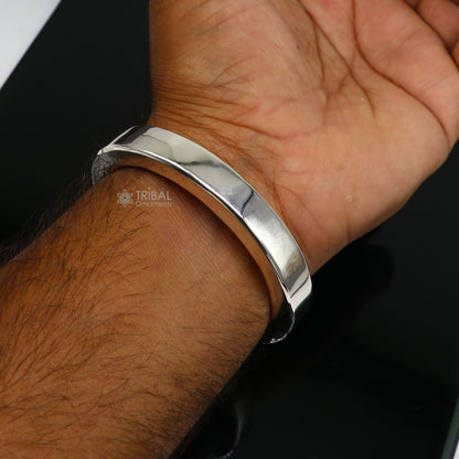 Shiny 925 sterling silver bangle bracelet or kada, sleek and plain, suitable for men or girls, from Tribal Ornaments.