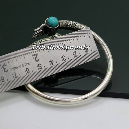 Unisex 925 sterling silver Lord Shiva trident bangle cuff bracelet with intricate handcrafted tribal design.