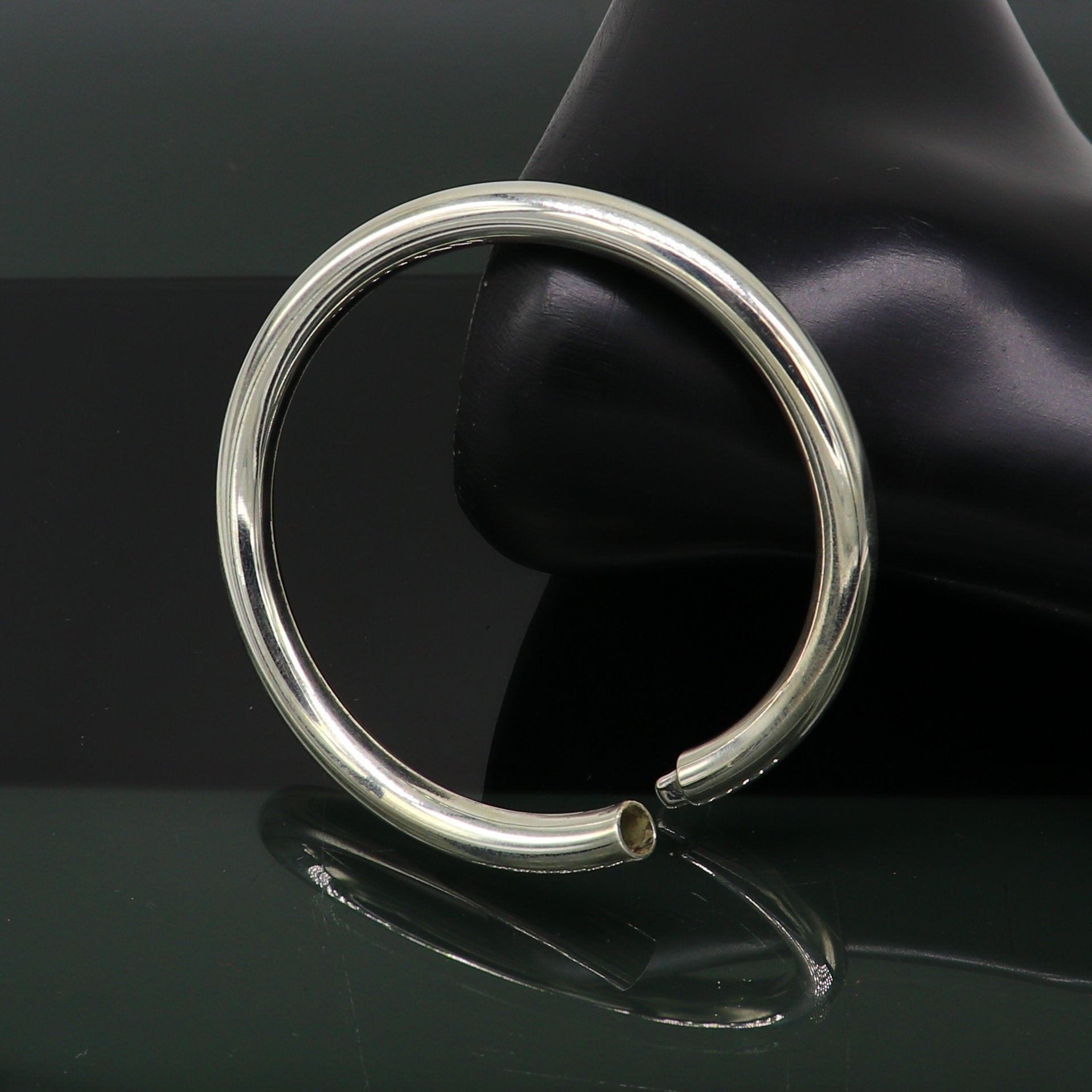 Fine 925 sterling silver plain shiny bright bangle bracelet kada, excellent personalized gifting stylish fancy bangle men's or girls nssk350 - TRIBAL ORNAMENTS