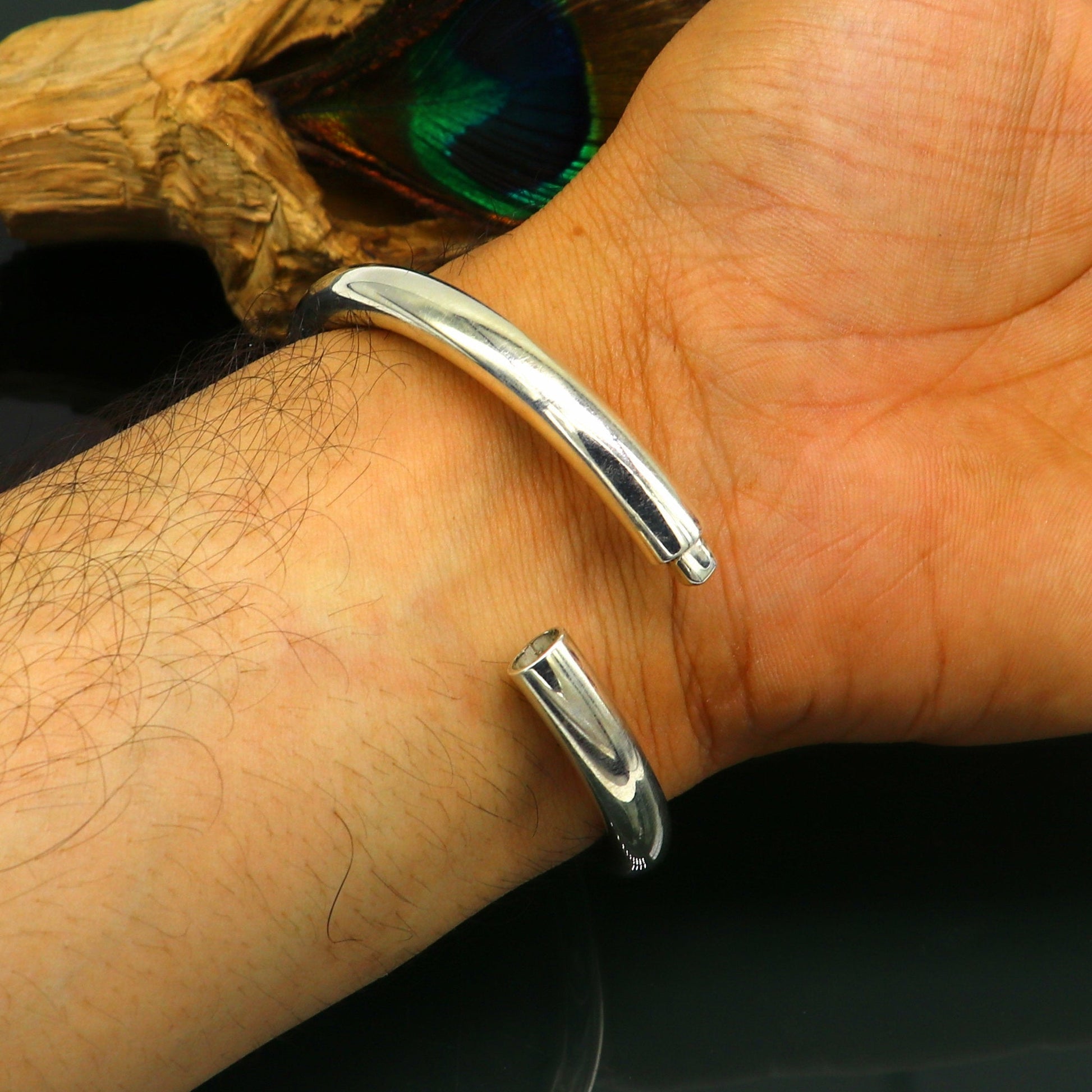 Fine 925 sterling silver plain shiny bright bangle bracelet kada, excellent personalized gifting stylish fancy bangle men's or girls nssk350 - TRIBAL ORNAMENTS