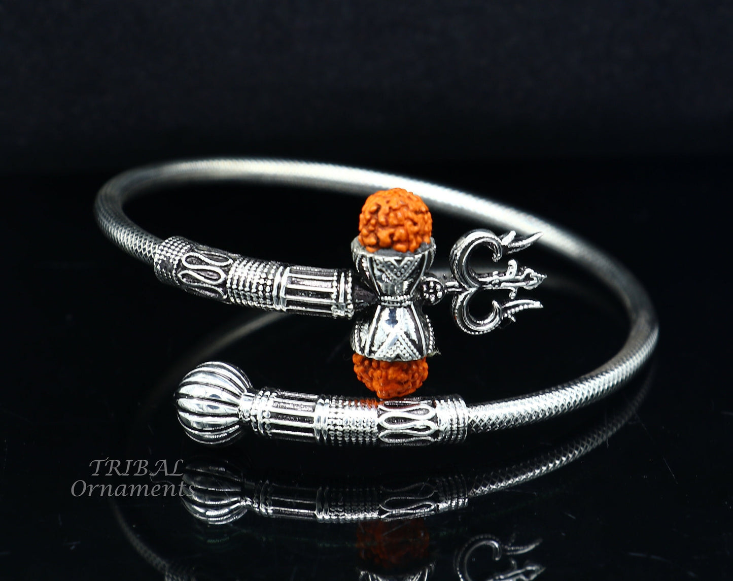 925 sterling silver handmade Shiva Trishul bangle bracelet Rudraksha kada, excellent Bahubali trident kada bracelet gift nsk534 - TRIBAL ORNAMENTS