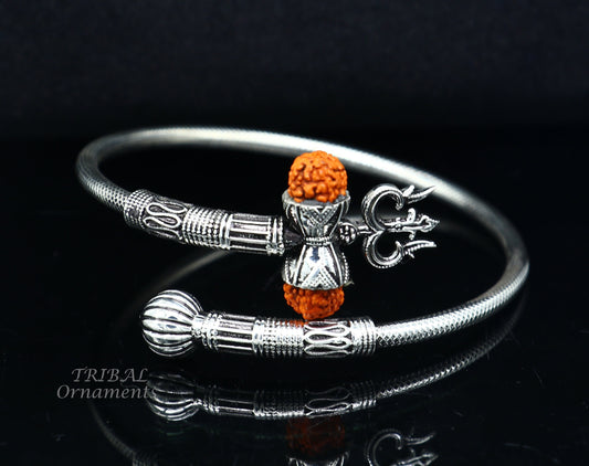 925 sterling silver handmade Shiva Trishul bangle bracelet Rudraksha kada, excellent Bahubali trident kada bracelet gift nsk534 - TRIBAL ORNAMENTS