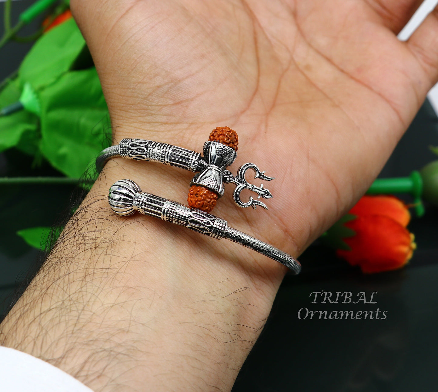 925 sterling silver handmade Shiva Trishul bangle bracelet Rudraksha kada, excellent Bahubali trident kada bracelet gift nsk534 - TRIBAL ORNAMENTS