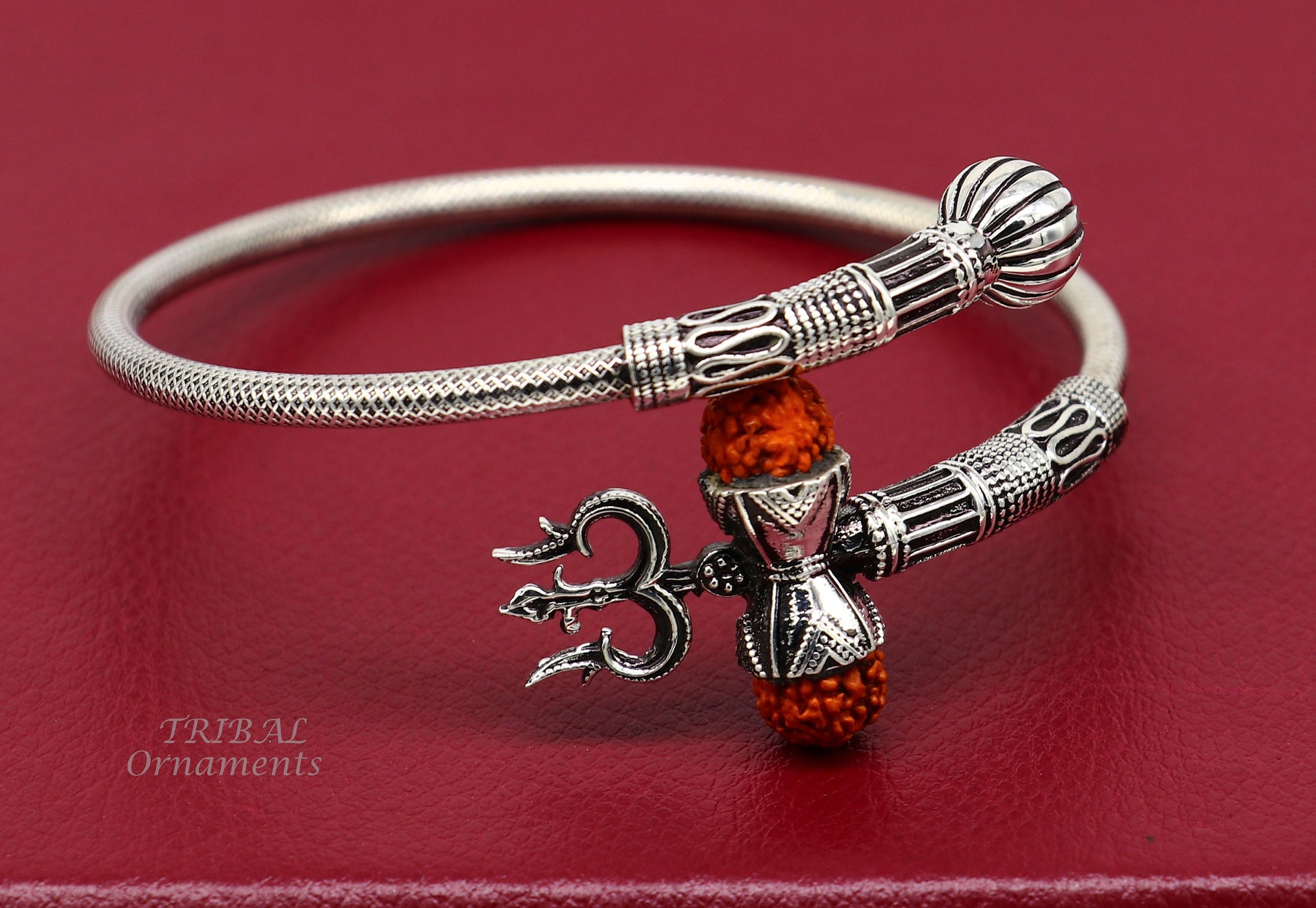 925 sterling silver handmade Shiva Trishul bangle bracelet Rudraksha kada, excellent Bahubali trident kada bracelet gift nsk534 - TRIBAL ORNAMENTS