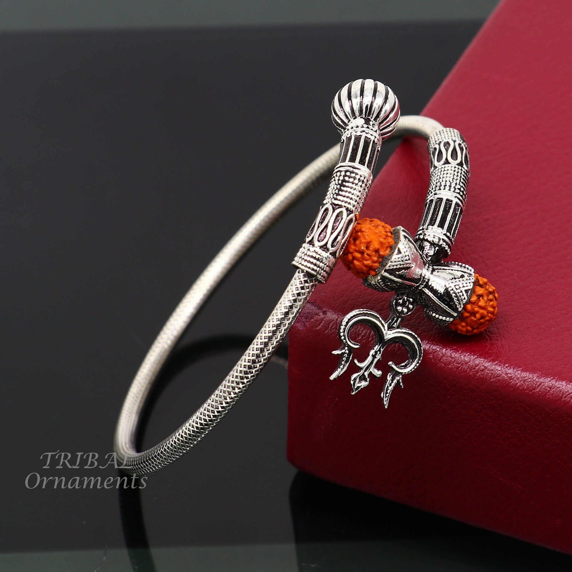 925 sterling silver handmade Shiva Trishul bangle bracelet Rudraksha kada, excellent Bahubali trident kada bracelet gift nsk534 - TRIBAL ORNAMENTS