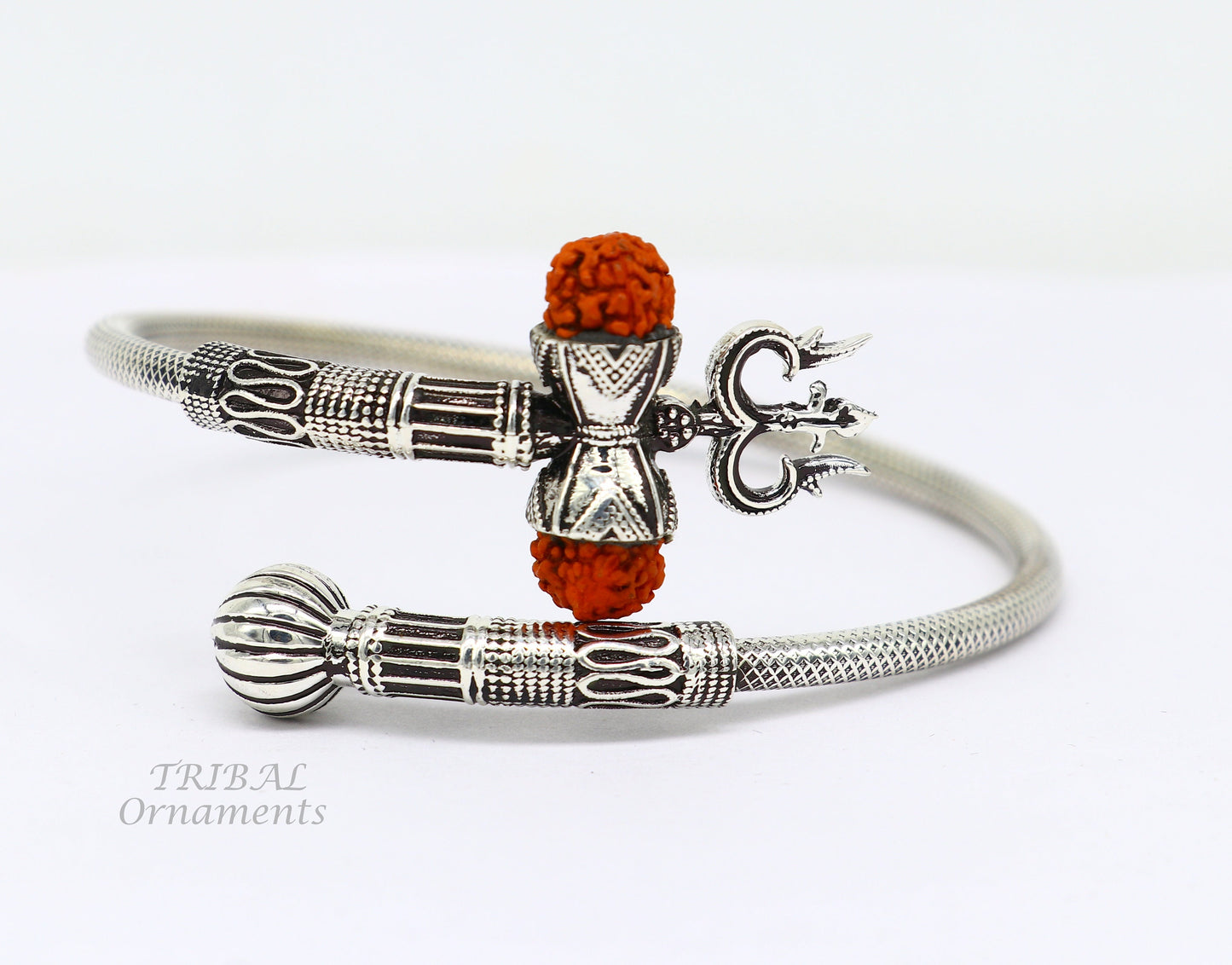 925 sterling silver handmade Shiva Trishul bangle bracelet Rudraksha kada, excellent Bahubali trident kada bracelet gift nsk534 - TRIBAL ORNAMENTS