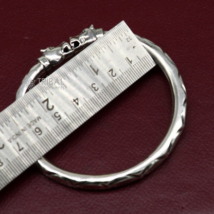 925 sterling silver lion face design handcrafted bangle bracelet, unisex customized jewelry by Tribal Ornaments.