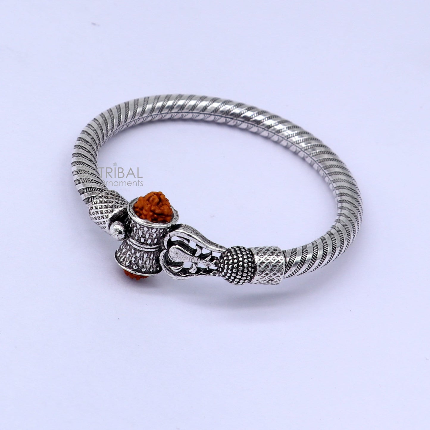 Handmade Sterling silver Lord Shiva Trident Kada Mahakal bracelet, Rudraksh bracelet, customized Babhubali bangle Kada Gifting jewelry nsk703 - TRIBAL ORNAMENTS