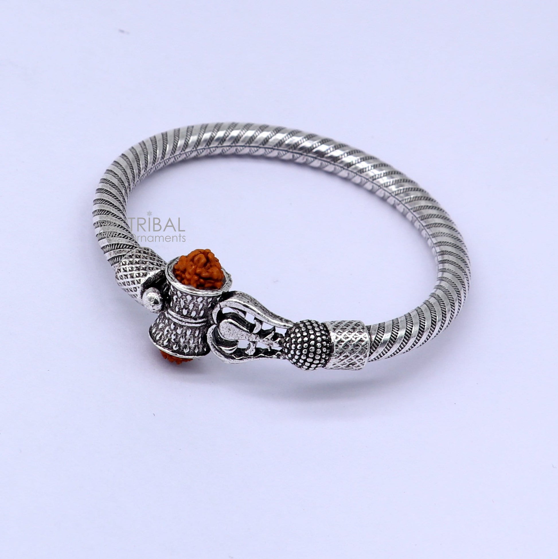 Handmade Sterling silver Lord Shiva Trident Kada Mahakal bracelet, Rudraksh bracelet, customized Babhubali bangle Kada Gifting jewelry nsk703 - TRIBAL ORNAMENTS