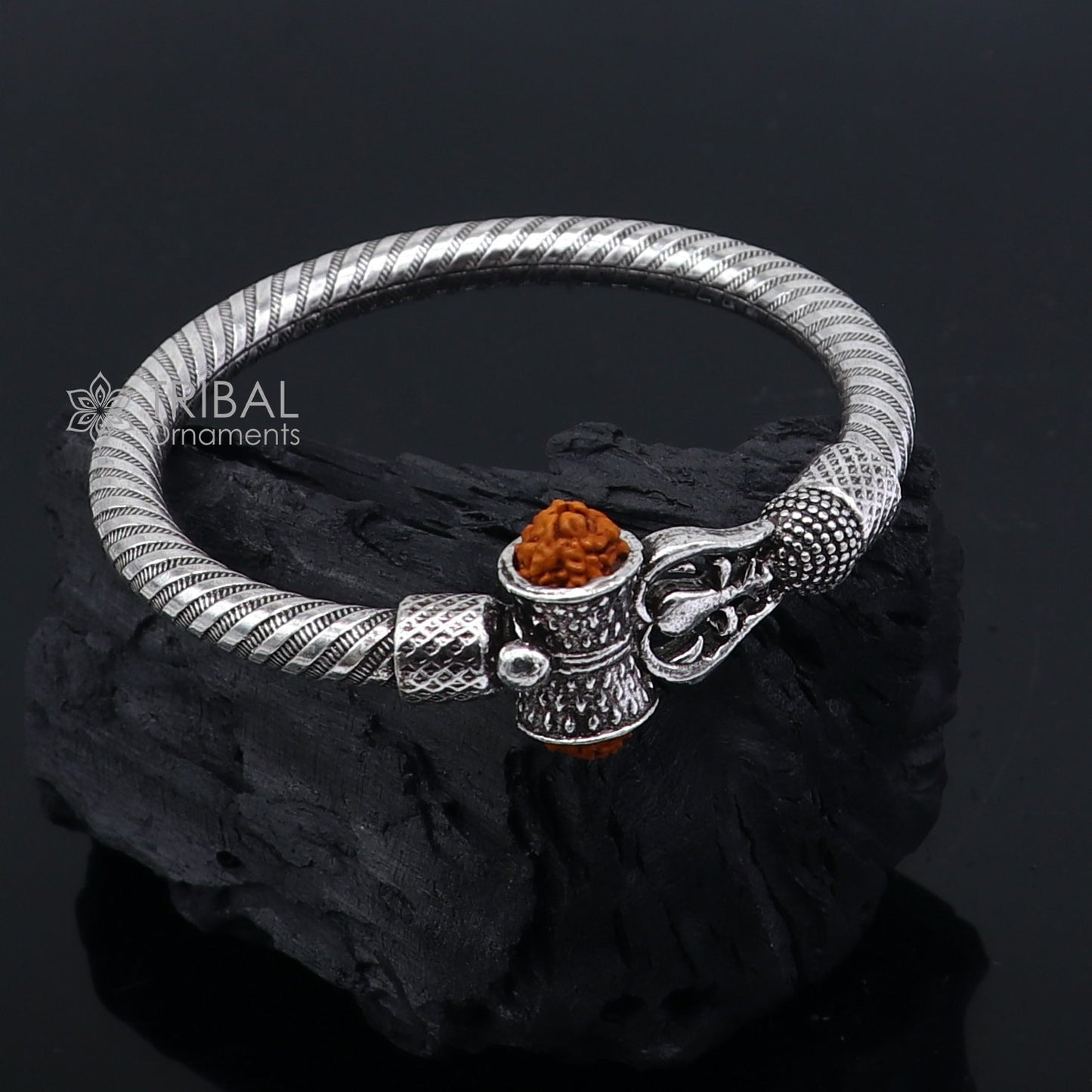 Handmade Sterling silver Lord Shiva Trident Kada Mahakal bracelet, Rudraksh bracelet, customized Babhubali bangle Kada Gifting jewelry nsk703 - TRIBAL ORNAMENTS