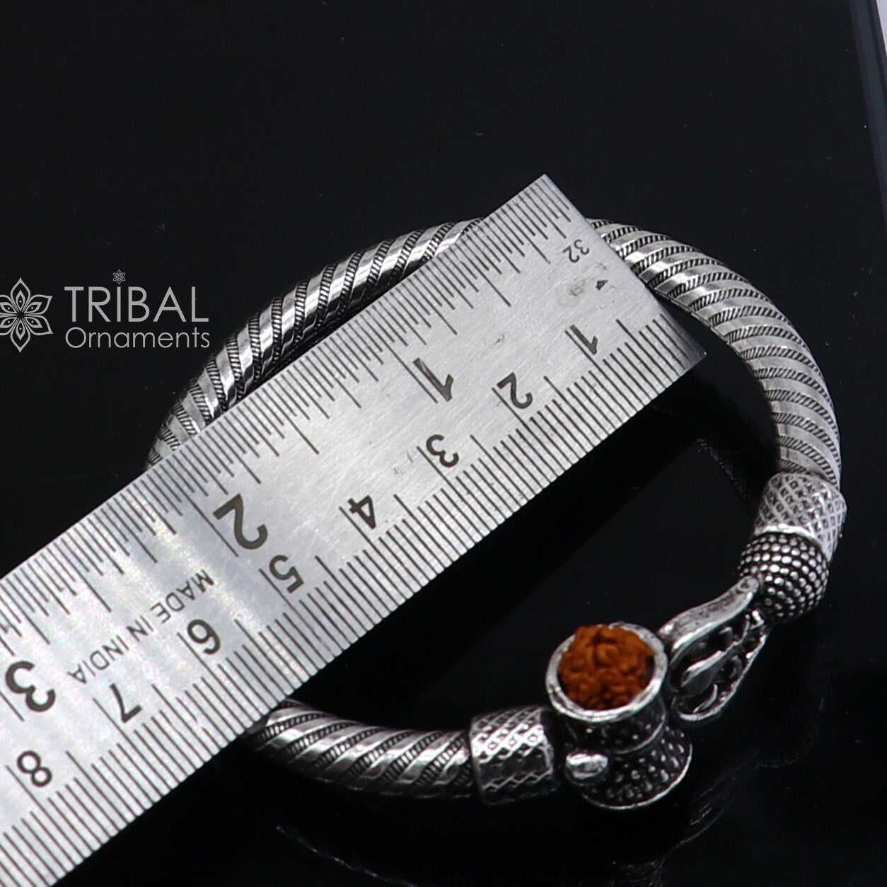 Handmade Sterling silver Lord Shiva Trident Kada Mahakal bracelet, Rudraksh bracelet, customized Babhubali bangle Kada Gifting jewelry nsk703 - TRIBAL ORNAMENTS
