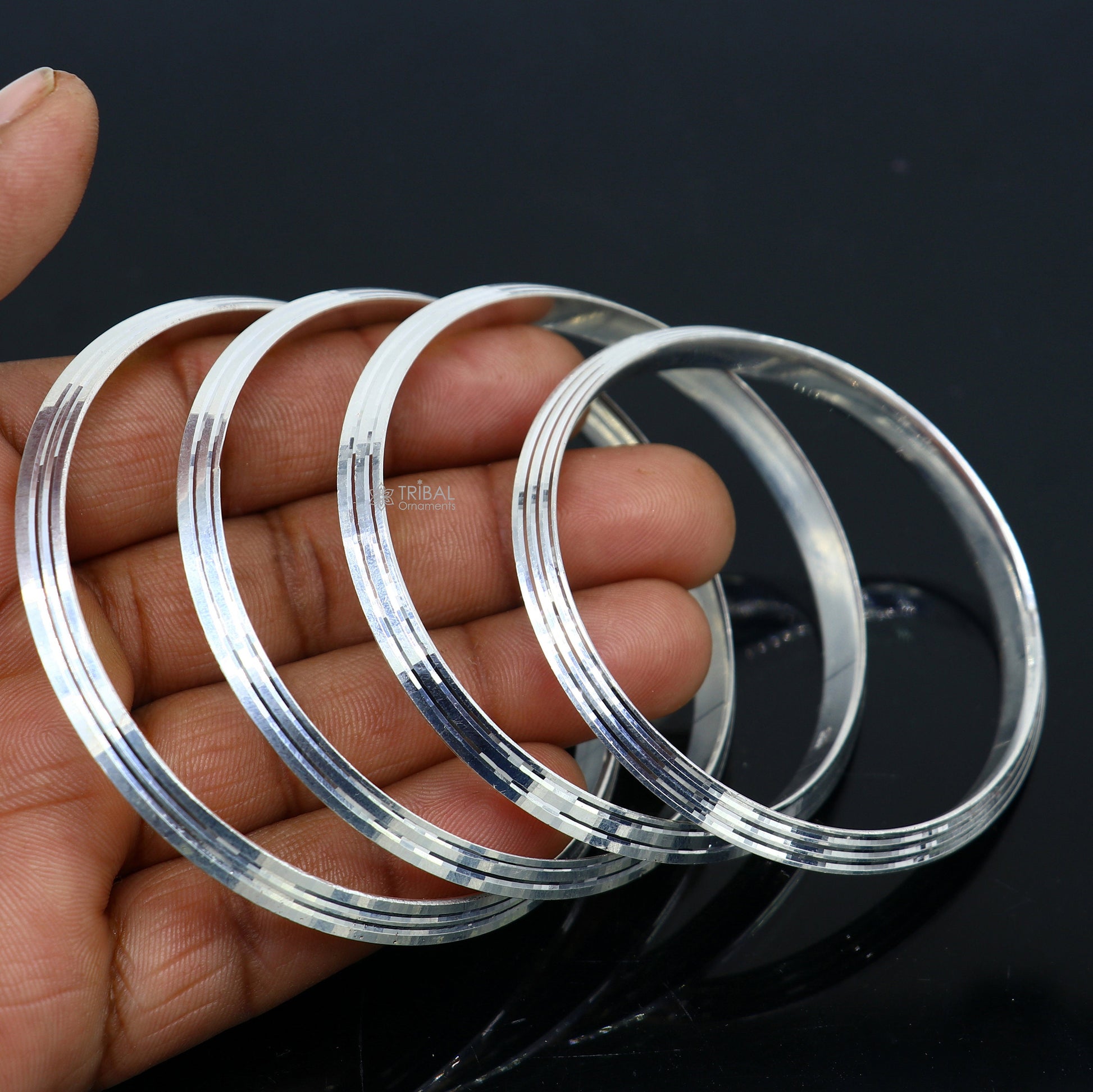 Sterling silver Punjabi Sikha bangle bracelet by TRIBAL ORNAMENTS, all-sized men's and women's handmade kada jewelry.