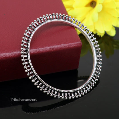 Sterling silver bangle bracelet with tiny silver beads, handmade ethnic jewelry by TRIBAL ORNAMENTS for women.
