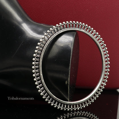 Sterling silver bangle bracelet with tiny silver beads, handmade tribal design, ethnic jewelry for women by TRIBAL ORNAMENTS.