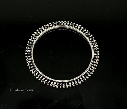 Sterling silver bangle bracelet with tiny silver beads, handmade ethnic jewelry by TRIBAL ORNAMENTS for women.