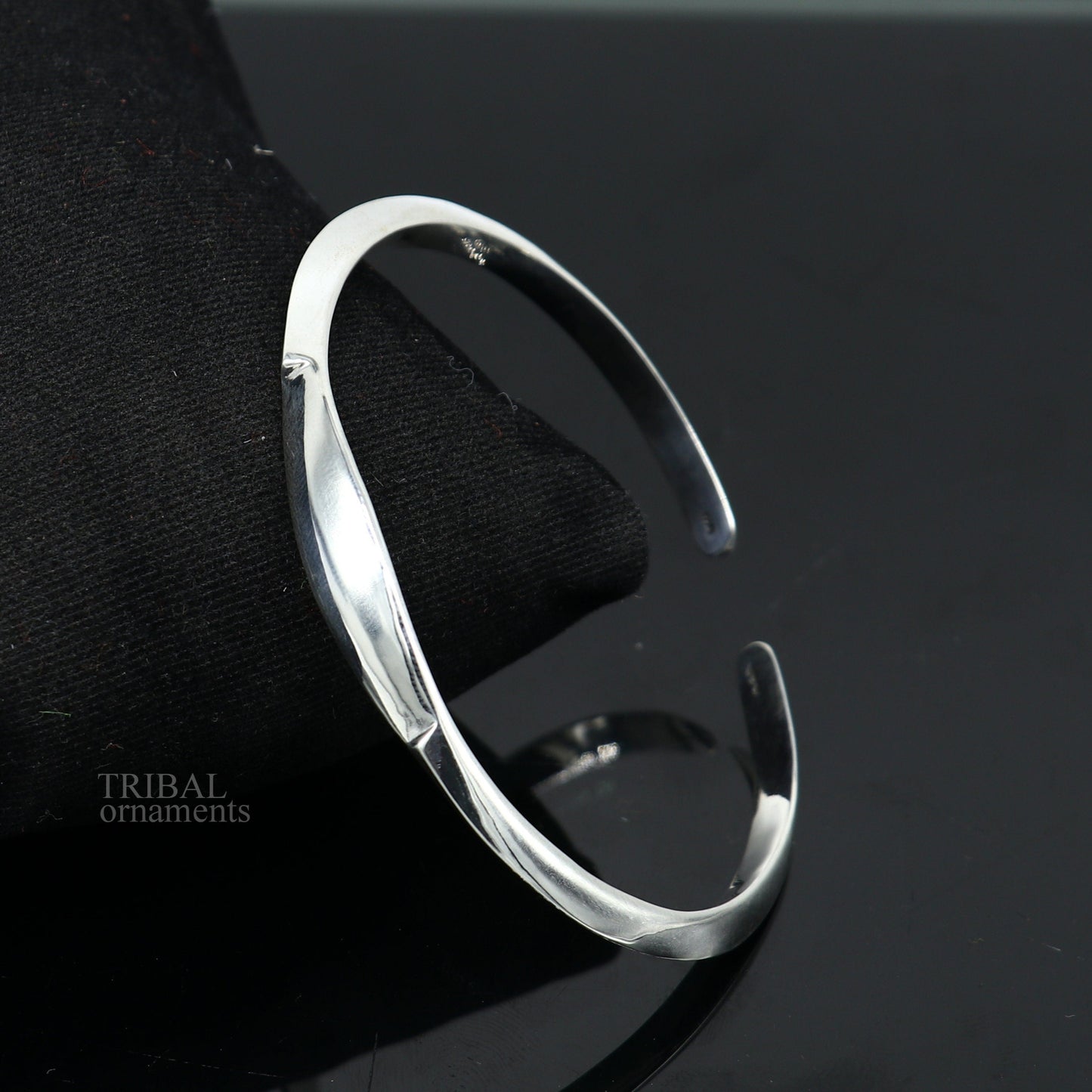 925 sterling silver plain shiny bangle cuff bracelet, adjustable designer kada for men or girls, personalized jewelry by Tribal Ornaments