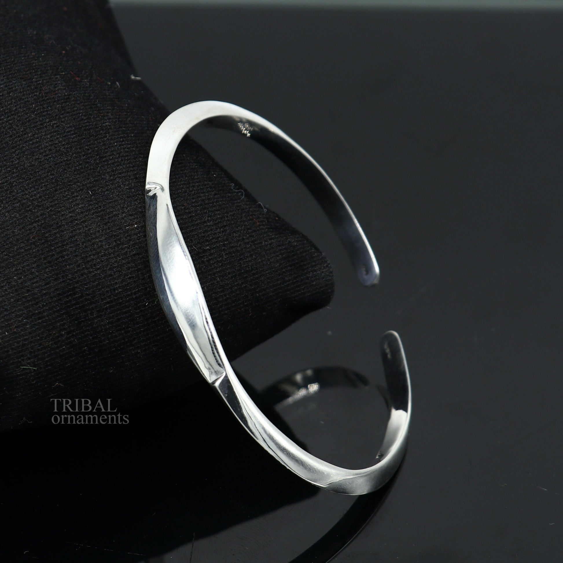 925 sterling silver plain shiny bangle cuff bracelet, adjustable designer kada for men or girls, personalized jewelry by Tribal Ornaments