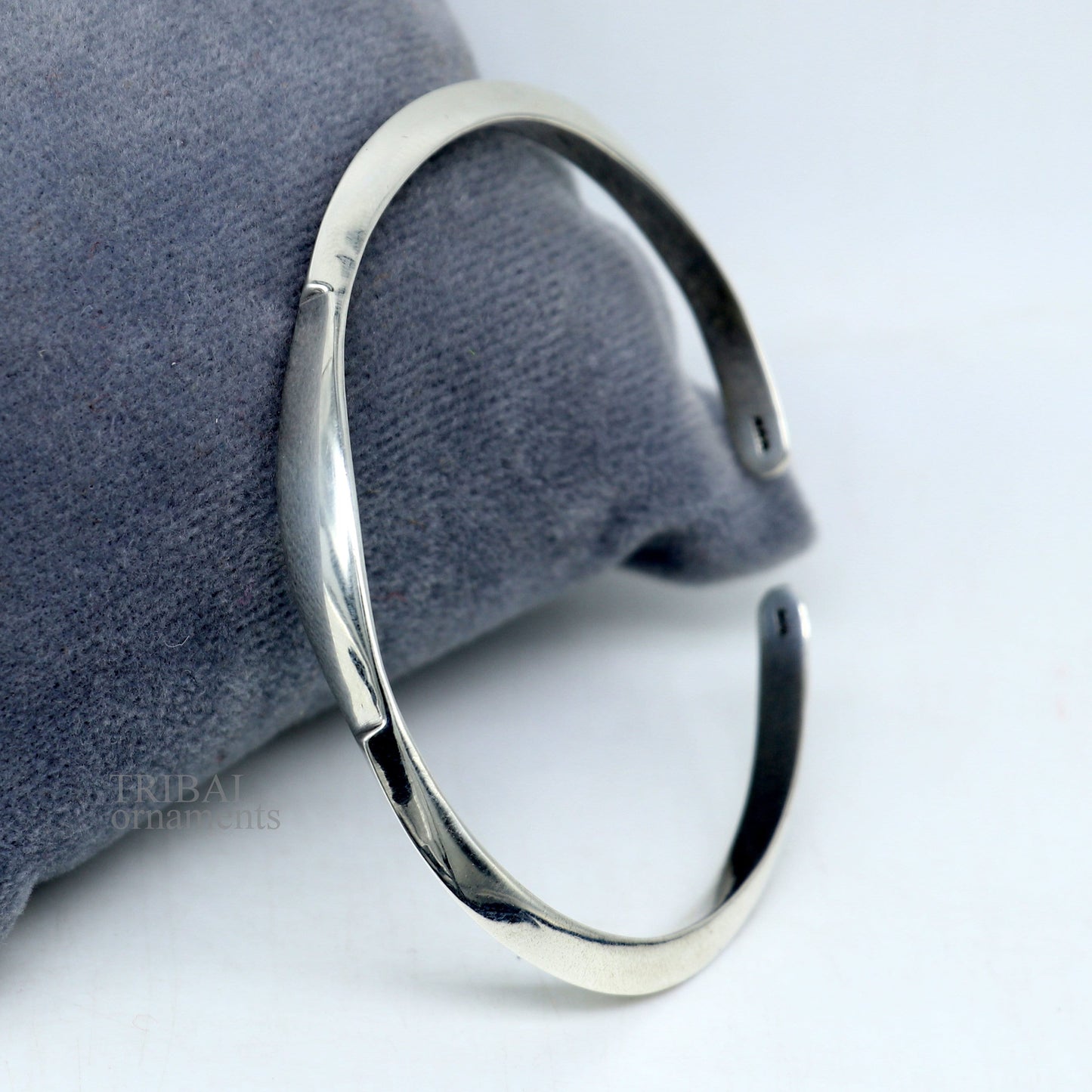 Sterling silver plain shiny bangle cuff from TRIBAL ORNAMENTS, adjustable designer bracelet for men or girls, personalized jewelry.