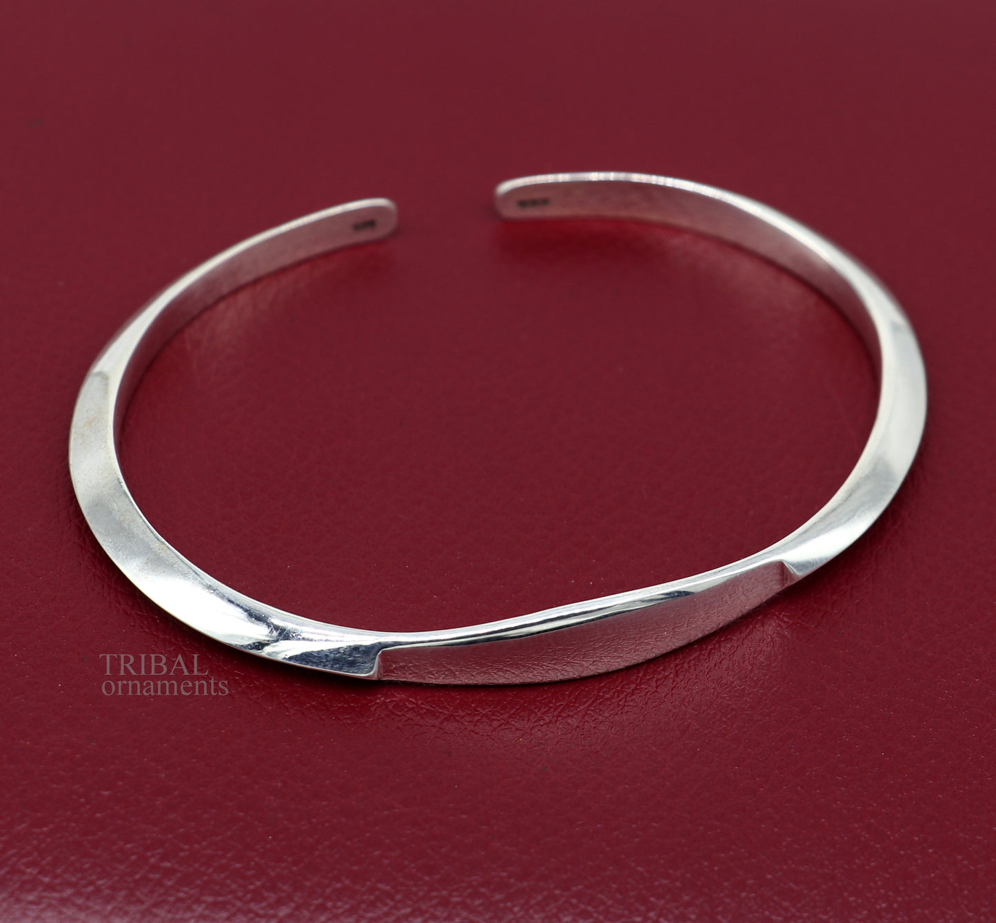 925 sterling silver plain shiny bangle cuff from TRIBAL ORNAMENTS, adjustable designer bracelet for men or girls.