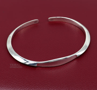 925 sterling silver plain shiny bangle cuff from TRIBAL ORNAMENTS, adjustable designer bracelet for men or girls.