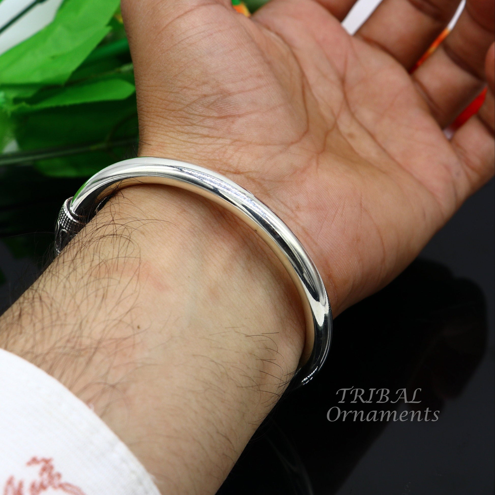 925 Sterling silver handmade plain shiny Lord Shiva trident trishul kada bangle bracelet with natural Rudraksha customized kada nsk516 - TRIBAL ORNAMENTS