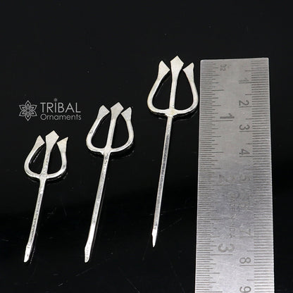 925 sterling silver Lord Shiva Trishul, traditional Hindu puja accessory with intricate design, from Tribal Ornaments India.