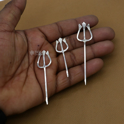 925 sterling silver Lord Shiva Trishul with intricate design, traditional puja accessory from India, crafted by Tribal Ornaments.