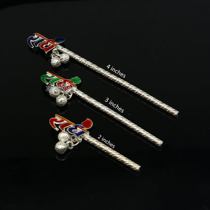 Handmade 925 silver Radhe Krishna flute idol with intricate details, featuring a traditional bansuri design and decorative Laddu Gopala accents.