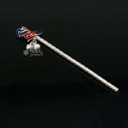 Handmade 925 sterling silver idol of Radhe and Krishna with flute, featuring intricate design and traditional craftsmanship.