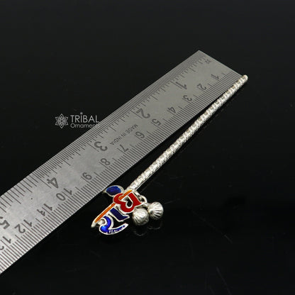 Sterling silver handmade idol of Radhe Krishna with flute, featuring intricate design and traditional motifs, crafted by TRIBAL ORNAMENTS.