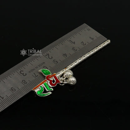 925 sterling silver handmade Radhe Krishna flute idol with detailed design, featuring a miniature bansuri and Lord Krishna figure.